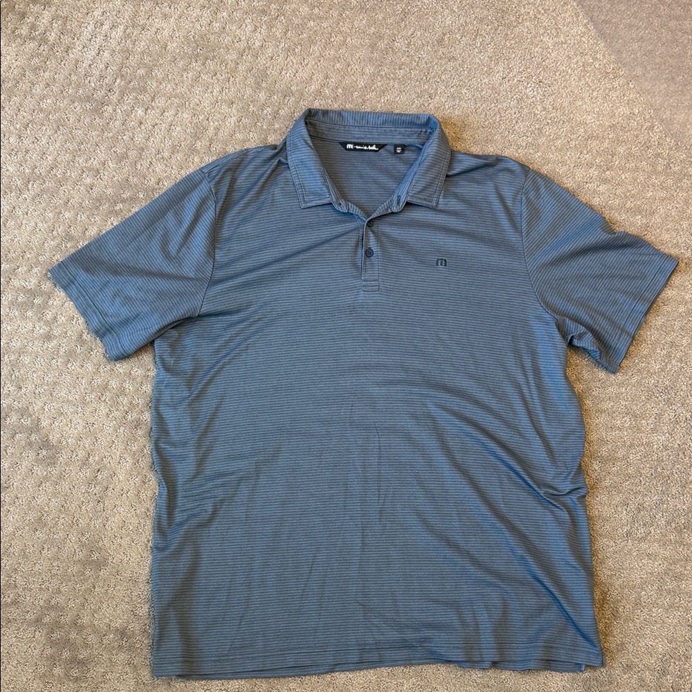 Travis Mathew Striped Heathered Blue Polo Shirt 3XL